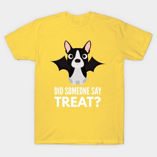 Boston Terrier Halloween Trick or Treat T-Shirt by DoggyStyles